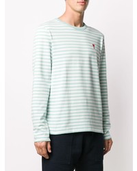 mintgrünes horizontal gestreiftes Langarmshirt von Ami Paris