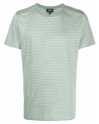 mintgrünes horizontal gestreiftes T-Shirt mit einem Rundhalsausschnitt von A.P.C.