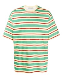 mintgrünes horizontal gestreiftes T-Shirt mit einem Rundhalsausschnitt von Drôle De Monsieur