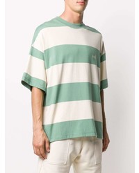 mintgrünes horizontal gestreiftes T-Shirt mit einem Rundhalsausschnitt von Ami Paris
