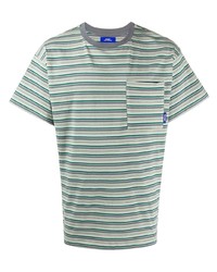 mintgrünes horizontal gestreiftes T-Shirt mit einem Rundhalsausschnitt von PACCBET