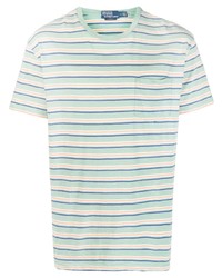 mintgrünes horizontal gestreiftes T-Shirt mit einem Rundhalsausschnitt von Polo Ralph Lauren