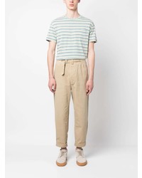 mintgrünes horizontal gestreiftes T-Shirt mit einem Rundhalsausschnitt von Polo Ralph Lauren