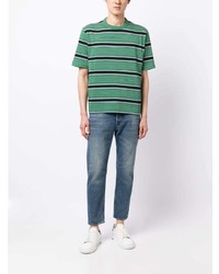 mintgrünes horizontal gestreiftes T-Shirt mit einem Rundhalsausschnitt von PS Paul Smith