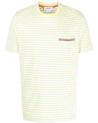 mintgrünes horizontal gestreiftes T-Shirt mit einem Rundhalsausschnitt von Thom Browne