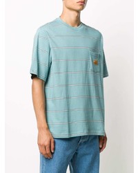 mintgrünes horizontal gestreiftes T-Shirt mit einem Rundhalsausschnitt von Kenzo