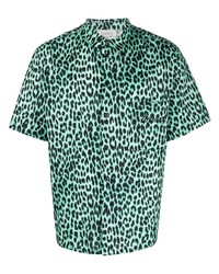 mintgrünes Kurzarmhemd mit Leopardenmuster