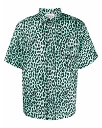 mintgrünes Kurzarmhemd mit Leopardenmuster von Laneus