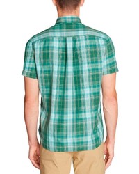 mintgrünes Kurzarmhemd mit Schottenmuster von Eddie Bauer