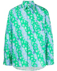 mintgrünes Langarmhemd mit Blumenmuster von Marni
