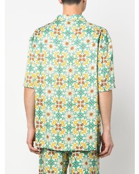 mintgrünes Langarmhemd mit geometrischem Muster von Drôle De Monsieur