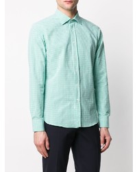mintgrünes Langarmhemd mit Vichy-Muster von Mp Massimo Piombo