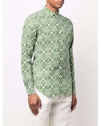 mintgrünes Leinen Langarmhemd mit geometrischem Muster von PENINSULA SWIMWEA