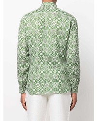 mintgrünes Leinen Langarmhemd mit geometrischem Muster von PENINSULA SWIMWEA