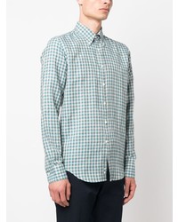 mintgrünes Leinen Langarmhemd mit Vichy-Muster von Canali