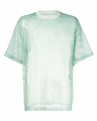 mintgrünes T-Shirt mit einem Rundhalsausschnitt aus Netzstoff von Ami Paris