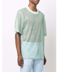 mintgrünes T-Shirt mit einem Rundhalsausschnitt aus Netzstoff von Ami Paris