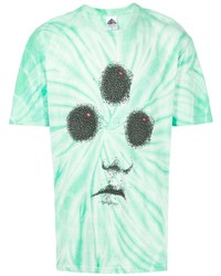 mintgrünes Mit Batikmuster T-Shirt mit einem Rundhalsausschnitt von Prmtvo