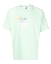 mintgrünes T-Shirt mit einem Rundhalsausschnitt mit Blumenmuster von AAPE BY A BATHING APE