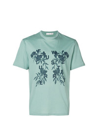 mintgrünes T-Shirt mit einem Rundhalsausschnitt mit Blumenmuster von Golden Goose Deluxe Brand