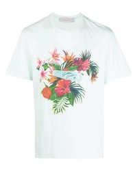 mintgrünes T-Shirt mit einem Rundhalsausschnitt mit Blumenmuster von Golden Goose