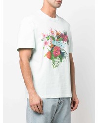 mintgrünes T-Shirt mit einem Rundhalsausschnitt mit Blumenmuster von Golden Goose