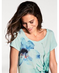 mintgrünes T-Shirt mit einem Rundhalsausschnitt mit Blumenmuster von PATRIZIA DINI by Heine