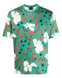 mintgrünes T-Shirt mit einem Rundhalsausschnitt mit Blumenmuster von PS Paul Smith