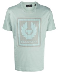 mintgrünes T-Shirt mit einem Rundhalsausschnitt mit Destroyed-Effekten von Belstaff