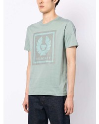 mintgrünes T-Shirt mit einem Rundhalsausschnitt mit Destroyed-Effekten von Belstaff