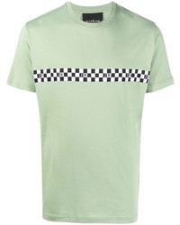 mintgrünes T-Shirt mit einem Rundhalsausschnitt mit Karomuster von John Richmond