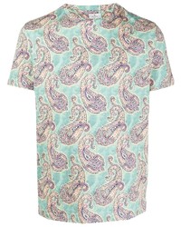 mintgrünes T-Shirt mit einem Rundhalsausschnitt mit Paisley-Muster von Etro