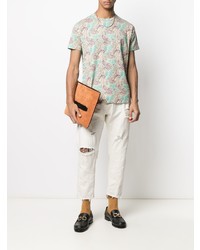 mintgrünes T-Shirt mit einem Rundhalsausschnitt mit Paisley-Muster von Etro