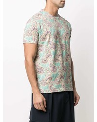 mintgrünes T-Shirt mit einem Rundhalsausschnitt mit Paisley-Muster von Etro