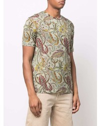 mintgrünes T-Shirt mit einem Rundhalsausschnitt mit Paisley-Muster von Etro