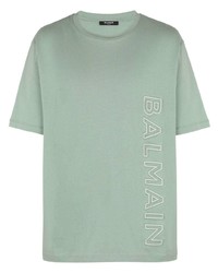 mintgrünes T-Shirt mit einem Rundhalsausschnitt von Balmain