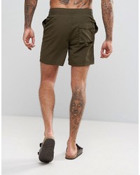 olivgrüne Badeshorts mit geometrischem Muster von Asos