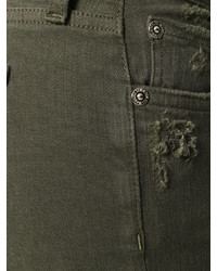 olivgrüne enge Jeans aus Baumwolle mit Destroyed-Effekten von 7 For All Mankind