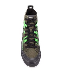 olivgrüne bedruckte hohe Sneakers aus Segeltuch von Diesel