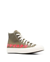 olivgrüne bedruckte hohe Sneakers von COMME DES GARÇONS PLAY X CONVERSE