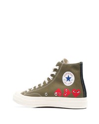 olivgrüne bedruckte hohe Sneakers von COMME DES GARÇONS PLAY X CONVERSE