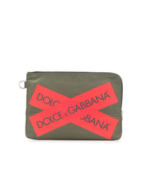 olivgrüne bedruckte Leder Clutch Handtasche von Dolce & Gabbana