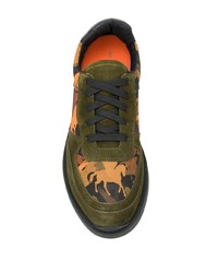 olivgrüne bedruckte Segeltuch niedrige Sneakers von Etro