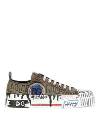 olivgrüne bedruckte Segeltuch niedrige Sneakers von Dolce & Gabbana
