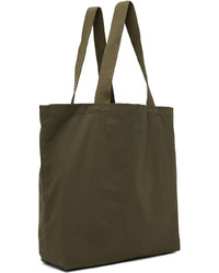 olivgrüne bedruckte Shopper Tasche aus Segeltuch von MAISON KITSUNÉ