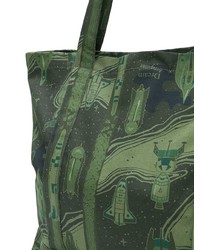 olivgrüne bedruckte Shopper Tasche aus Segeltuch von MAISON KITSUNE