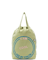 olivgrüne bedruckte Shopper Tasche aus Segeltuch von See by Chloe