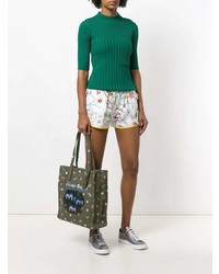 olivgrüne bedruckte Shopper Tasche aus Segeltuch von Coach