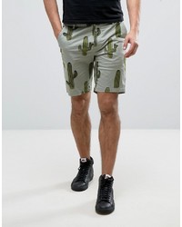 olivgrüne bedruckte Shorts von Asos