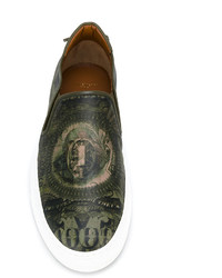 olivgrüne bedruckte Slip-On Sneakers aus Leder von Givenchy